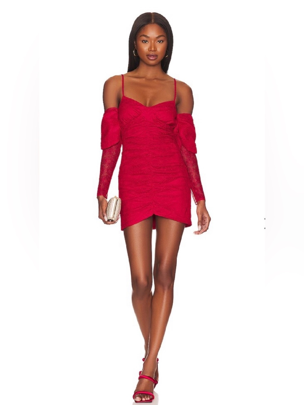 NWOT Lovers + Friends Sierra Strawberry Red Lace Puff Sleeve Mini Dress S